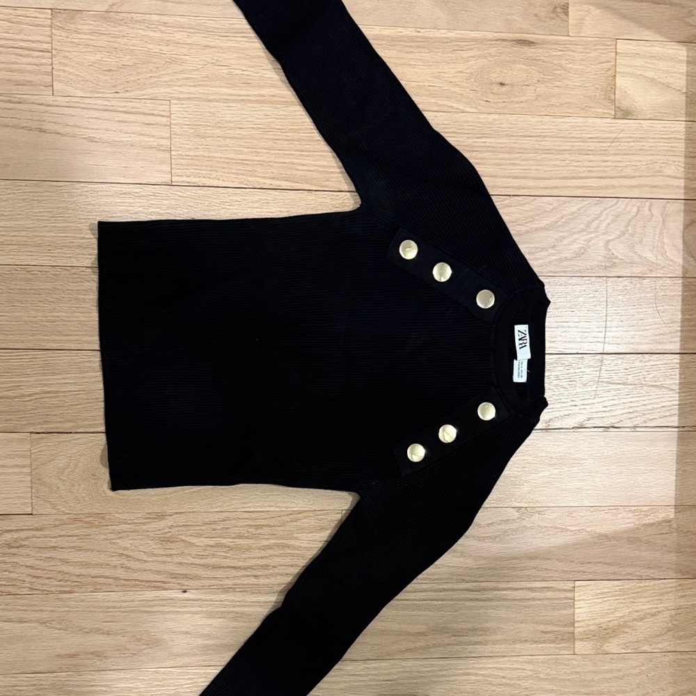 Zara Black Sweater with Gold Buttons